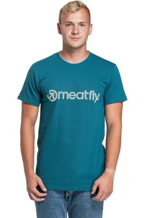 MEATFLY Pánské tričko Striped Logo Petrol Heather