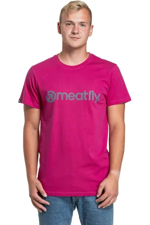 MEATFLY Pánské tričko Striped Logo Magenta