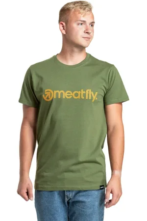 MEATFLY Pánské tričko Striped Logo Olive