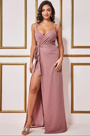 Mia Dresses Tmavě růžové třpytivé společenské šaty na ramínka