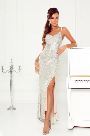 Mia Dresses Smetanové flitrované šaty s odhalenými zády