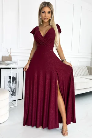 Mia Dresses Bordové třpytivé šaty s volánkovými rukávy