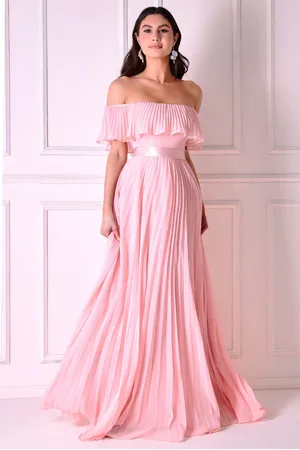 Mia Dresses Růžové plisované šaty spuštěné na ramena
