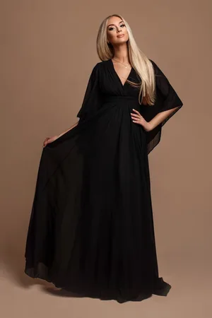 Mia Dresses Černé šifonové šaty s volnými rukávy