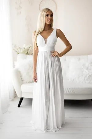 Mia Dresses Bílé plisované šaty
