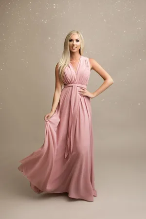 Mia Dresses Starorůžové šifonové šaty s vázáním