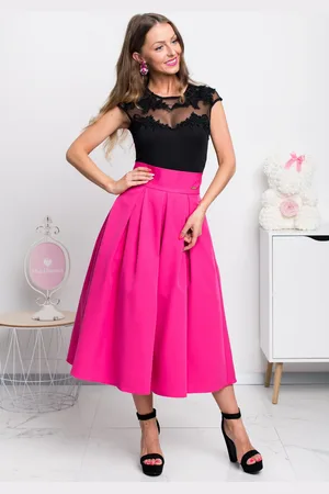Mia Dresses Cyklamenová áčková midi sukně
