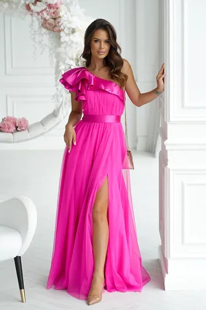 Mia Dresses Cyklámenové tylové šaty s volánem