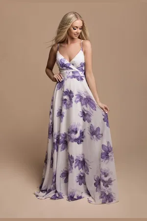 Mia Dresses Bílo-fialové květinové šaty na ramínka