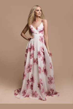 Mia Dresses Bílo-růžové květinové šaty na ramínka