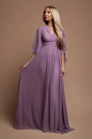 Mia Dresses Fialové šifonové šaty s volnými rukávy