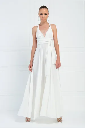 Mia Dresses Bílé dlouhé šaty na vázání
