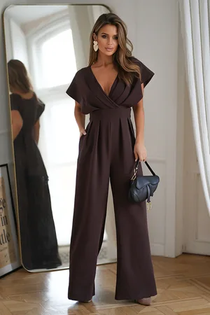 Mia Dresses Tmavě hnědý volný overal