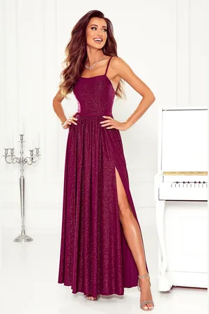 Mia Dresses Purpurové třpytivé šaty s rozparkem