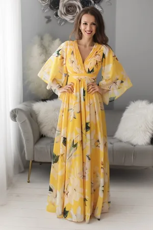 Mia Dresses Žluté květinové šaty s volnými rukávy