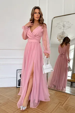 Mia Dresses Starorůžové společenské šaty s tylovou sukní a rukávy