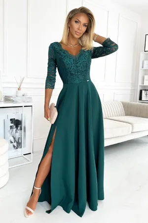 Mia Dresses Smaragdové společenské šaty s krajkou