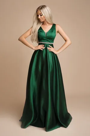 Mia Dresses Smaragdové společenské šaty s kamínky