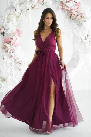 Mia Dresses Bordové společenské šaty s tylovou sukní
