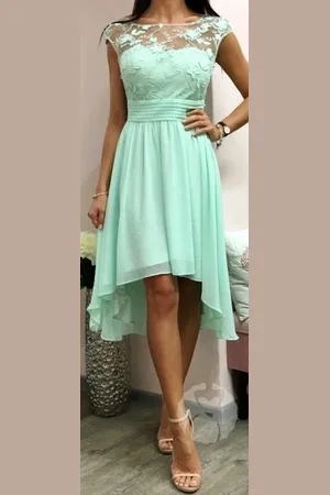 Mia Dresses Poškozené zboží - Mentolové šifonové asymetrické šaty