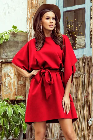 Mia Dresses Červené krátké šaty s volnými rukávy