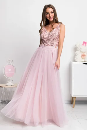 Mia Dresses Růžové společenské šaty s krajkou