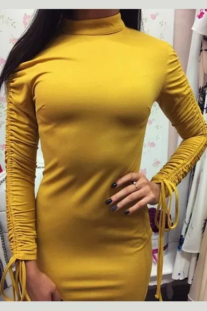Mia Dresses Poškozené zboží - Hořčicové mini šaty