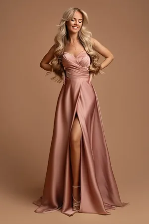 Mia Dresses Starorůžové saténové šaty s rozparkem