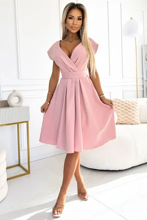 Mia Dresses Světle růžové midi šaty s áčkovou sukní