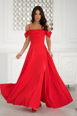 Mia Dresses Červené společenské šaty spuštěné na ramena
