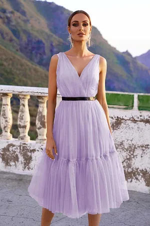 Mia Dresses Poškozené zboží - Fialové tylové midi šaty