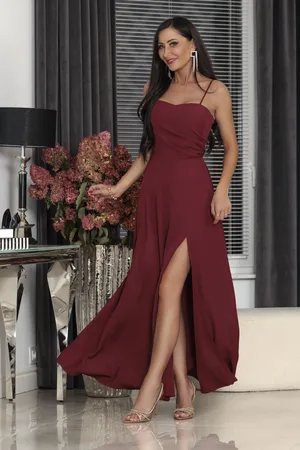 Mia Dresses Bordové společenské šaty na ramínka