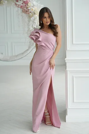 Mia Dresses Starorůžové přiléhavé šaty s volánem