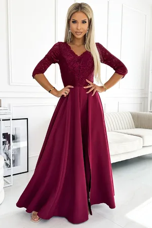 Mia Dresses Bordové společenské šaty s krajkou