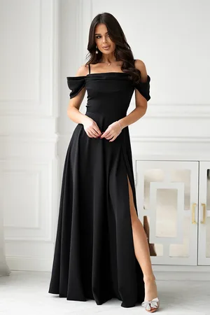 Mia Dresses Černé společenské šaty spuštěné na ramena