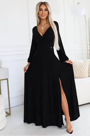 Mia Dresses Černé třpytivé šaty s dlouhými rukávy