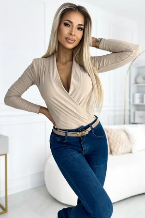 Mia Dresses Béžové body s dlouhými rukávy