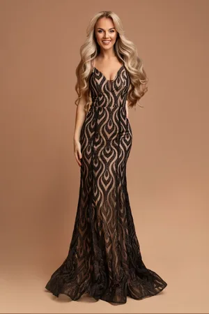 Mia Dresses Černé flitrované šaty s odhalenými zády