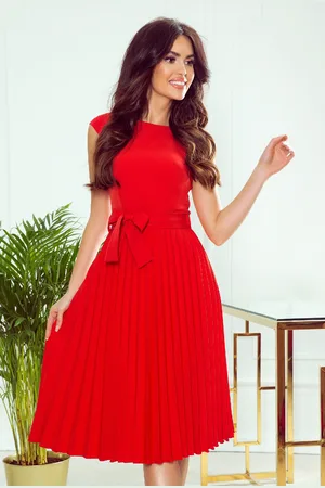 Mia Dresses Červené midi šaty se skládanou sukní