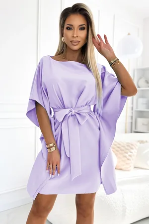 Mia Dresses Světle fialové krátké šaty s volnými rukávy