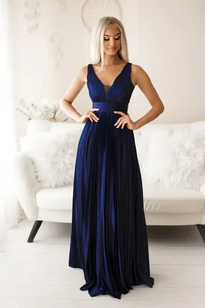 Mia Dresses Tmavě modré plisované šaty