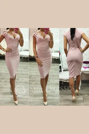 Mia Dresses Poškozené zboží - Starorůžové krátké šaty s výstřihem
