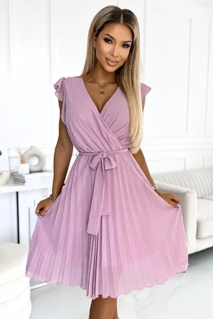 Mia Dresses Poškozené zboží - Starorůžové midi šaty s volánkovými rukávy