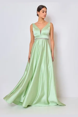 Mia Dresses Světle zelené společenské šaty s kamínky
