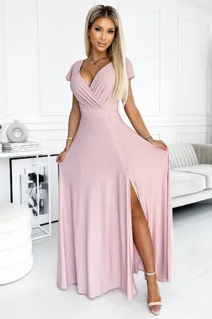 Mia Dresses Růžové třpytivé šaty s volánkovými rukávy