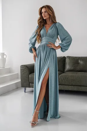 Mia Dresses Zelené třpytivé šaty s dlouhými rukávy
