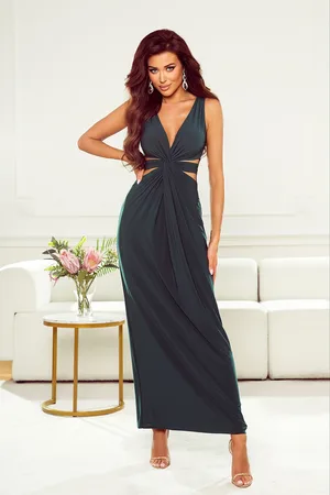 Mia Dresses Smaragdové přiléhavé šaty s výřezy