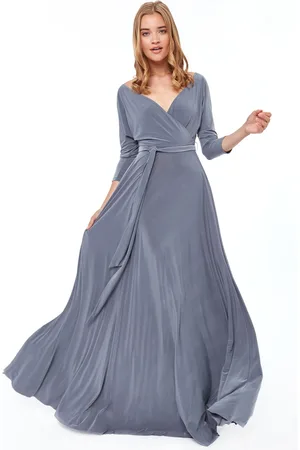 Mia Dresses Poškozené zboží - Šedé společenské šaty s dlouhými rukávy