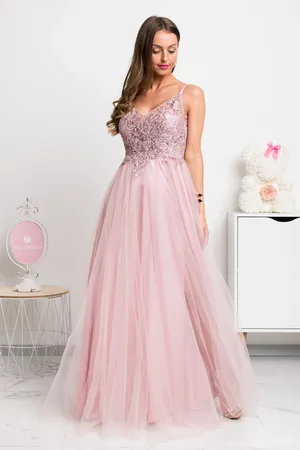 Mia Dresses Růžové společenské šaty s krajkou a tylovou sukní