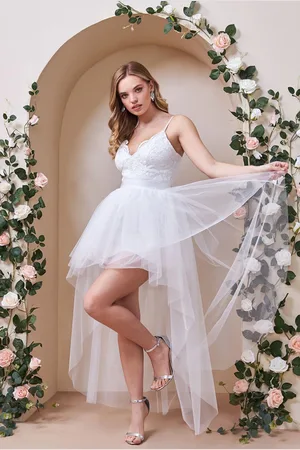 Mia Dresses Poškozené zboží - Bílé společenské šaty s asymetrickou tylovou sukní